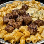 Cajun Steak Tips In Cheesy Rigatoni Parmesan Sauce