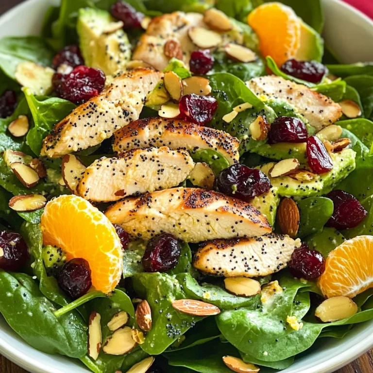 Cranberry Avocado Spinach Salad with Chicken and Orange Poppy Seed Dressing