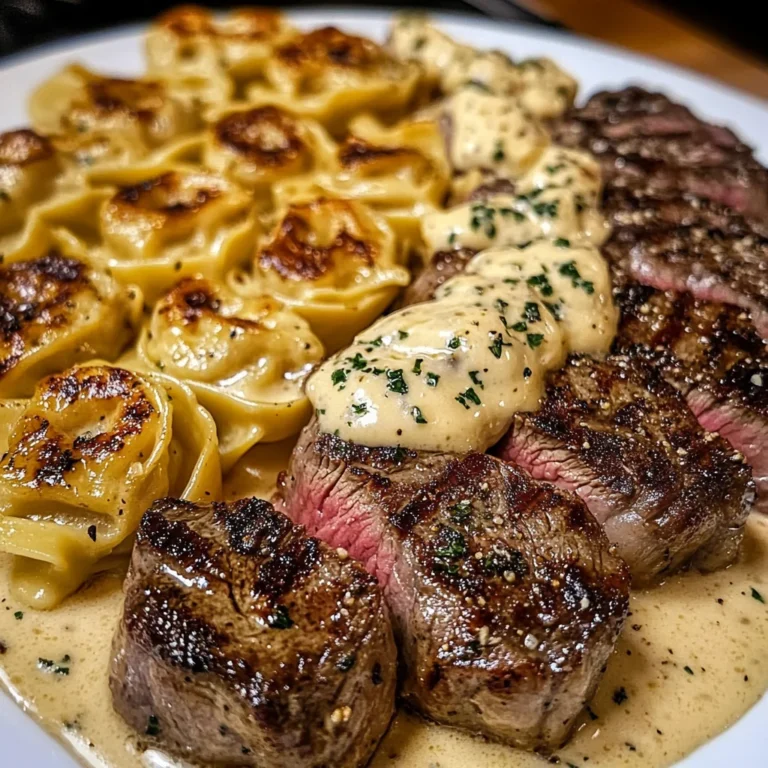 Garlic Butter Steak With Cheesy Alfredo Tortellini