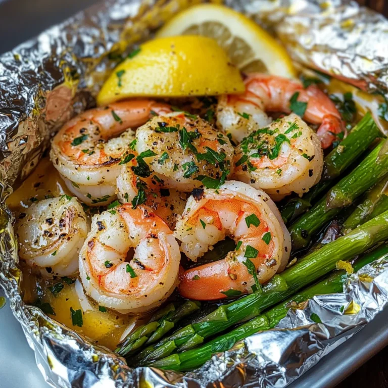 Shrimp and Asparagus Foil Packs with Garlic Lemon Butter Sauce