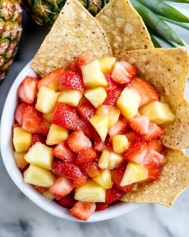 Strawberry Pineapple Fruit Salsa with Cinnamon Tortilla Chips