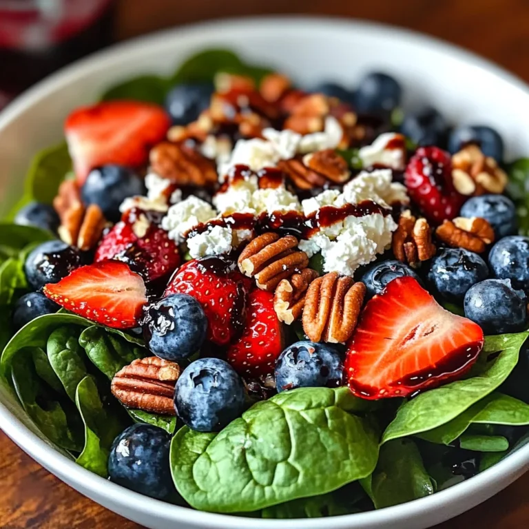 Berry Spinach Salad with Pecans, Feta, and Balsamic Glaze
