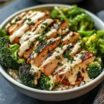 Grilled Chicken & Broccoli Bowls with Creamy Garlic Sauce