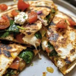 Mediterranean Quesadillas with Spinach, Feta, Mozzarella, and Red Onion