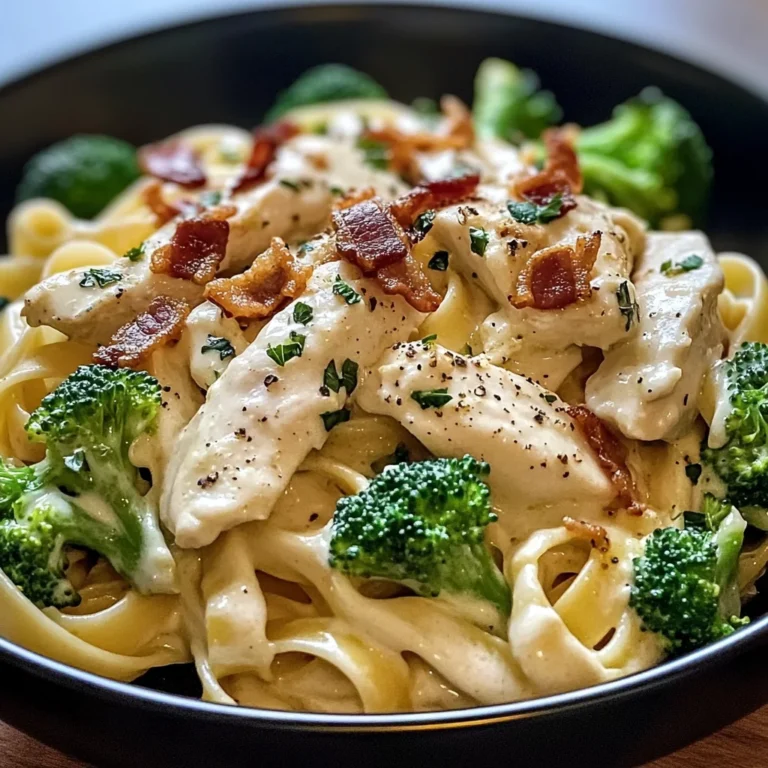 Chicken Bacon Alfredo Fettuccine with Broccoli