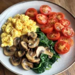 Colorful Scrambled Eggs with Mushrooms, Spinach & Tomatoes