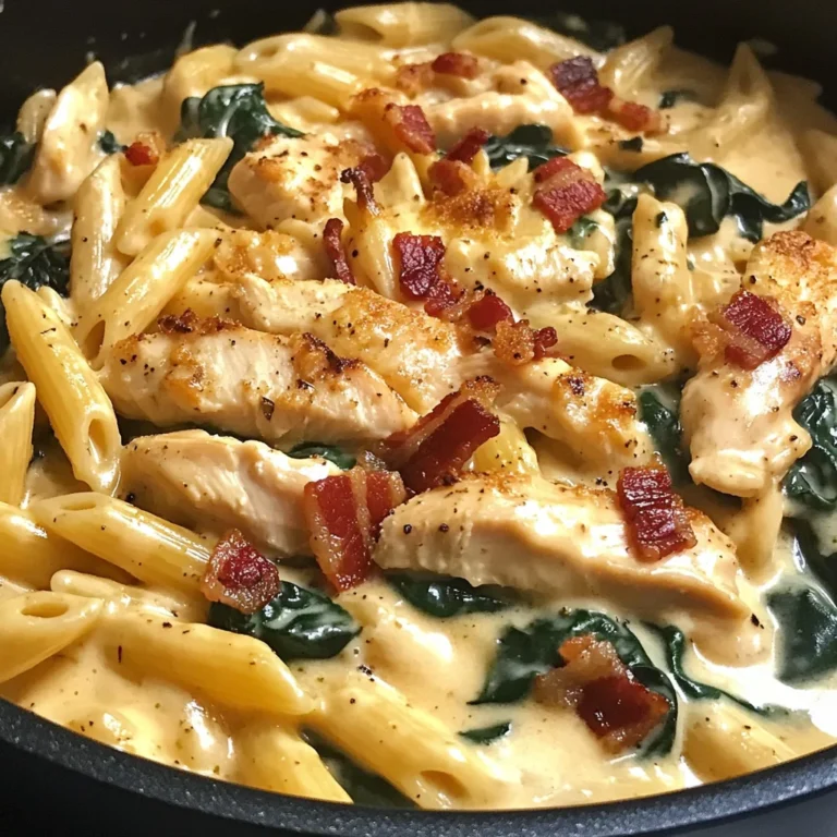 Creamy Chicken Bacon Penne with Spinach
