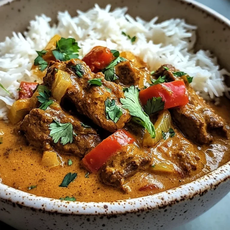 Creamy Coconut Curry Beef with Garlic Naan & Fries