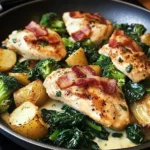 Garlic Butter Chicken Skillet with Bacon, Spinach, Broccoli & Potatoes