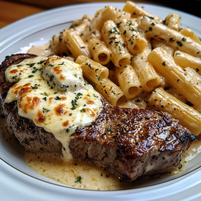 Garlic Cream Steak with Rigatoni in Provolone Cream Sauce