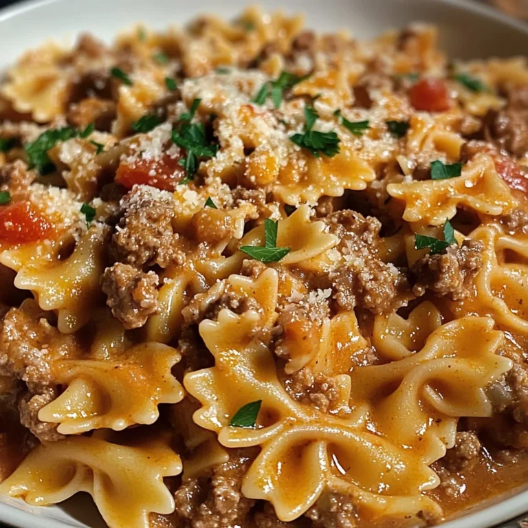 Garlic Parmesan Bowtie Pasta with Creamy Beef