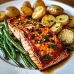 Honey-Glazed Salmon with Garlic Green Beans & Crispy Potatoes