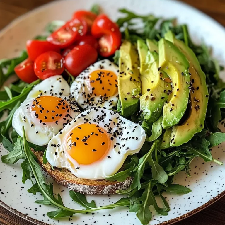 Poached Egg & Arugula Salad with Avocado, Tomato & Cream Cheese Toast