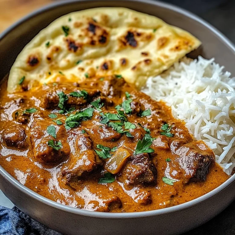 Slow-Cooked Beef Curry in Coconut Gravy with Toasted Garlic Naan