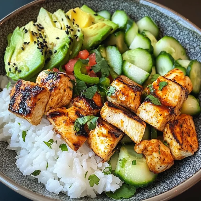 Spicy Grilled Chicken Bowl with Avocado & Cucumber Crunch
